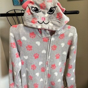 dELiA*s Gray and Pink Cat Face Hoodie Pajamas. Size 10/12